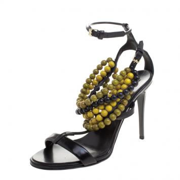 Pre Owned Burberry Prorsum Black T Strap Beaded Sandals Size 38