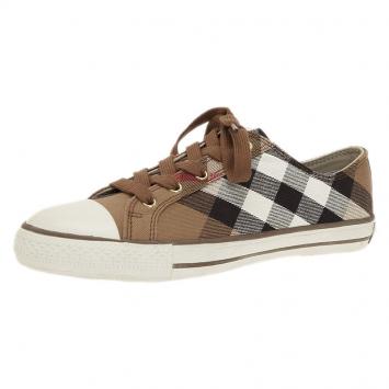 Pre Owned Burberry Beige Novacheck Canvas and Leather Sneakers Size 40