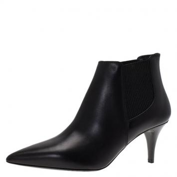 Pre Owned Burberry Black Leather Castlemore Pointed Toe Ankle Boots Size 38