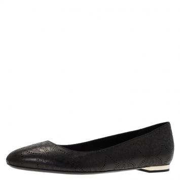 Pre Owned Burberry Black Perforated Leather Musgrave Ballet Flats Size 37