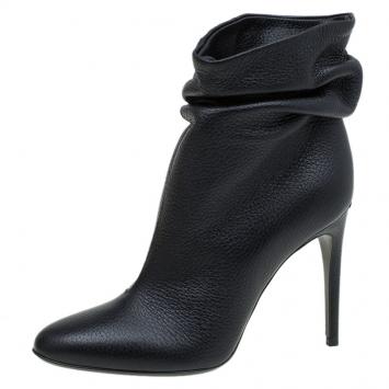 Pre Owned Burberry Black Leather Epworth Ankle Boots Size 37.5