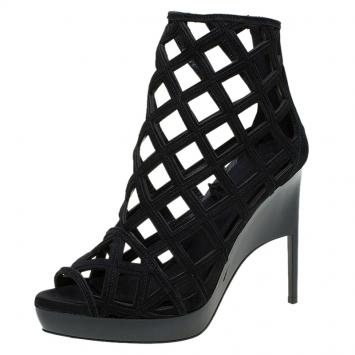Pre Owned Burberry Prorsum Black Suede Edenside Cage Wedge Ankle Boots Size 39