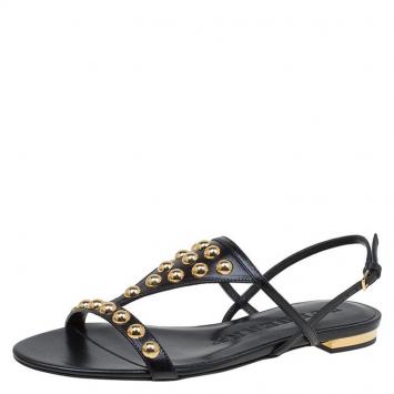 مملوكة مسبقًا Burberry Black Bridle Studded Leather Parnell Sandals Size 36