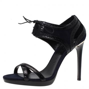 Pre Owned Burberry Blue Suede and Black Brogue Leather Gauld Lace Up Sandals Size 39