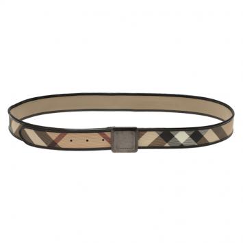 Pre Owned Burberry Black Leather and Novacheck Canvas Belt 100 CM
