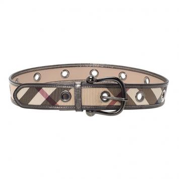Pre Owned Burberry Bronze/Beige Nova Check Coated Canvas Belt 80 CM