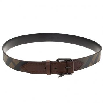 Pre Owned Burberry Brown Nova Check Coated Canvas Heart Charm Belt 90 CM