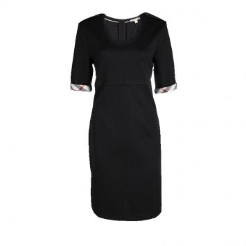 Pre Owned Burberry Brit Black Wool Novacheck Trim Detail Short Sleeve Dress L