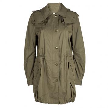 Pre Owned Burberry Brit Khaki Raccoon Fur Trim Hooded Parka Jacket S