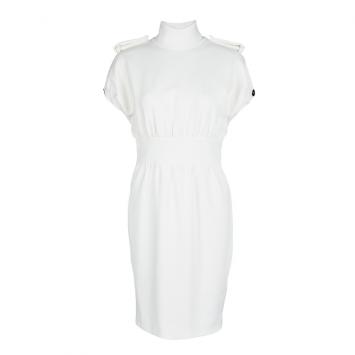 Pre Owned Burberry White Stretch Ponte Turtle Neck Dress M