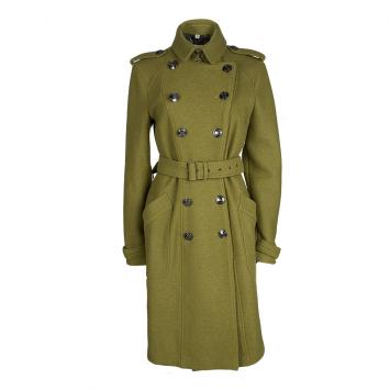Pre Owned Burberry London Green Wool Double Breasted Belted Overcoat M
