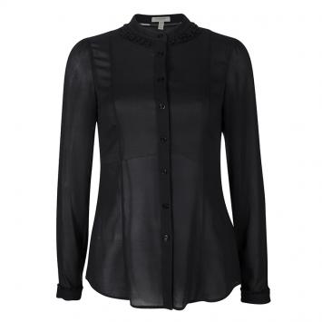 Pre Owned Burberry London Black Silk Ruffle Trim Detail Long Sleeve Blouse S