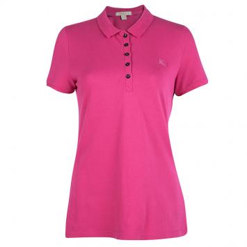 Pre Owned Burberry Brit Pink Logo Detail Polo T-Shirt M