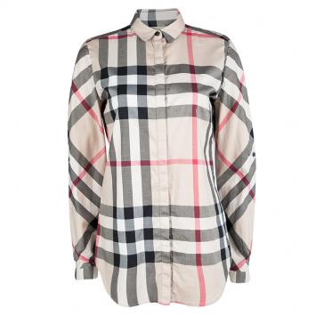 Pre Owned Burberry Brit Beige Novacheck Cotton Long Sleeve Button Front Shirt S