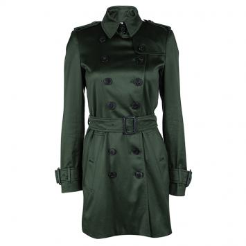 Pre Owned Burberry Dark Green Double Breasted Belted Trench Coat S