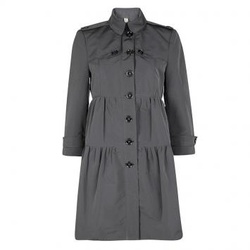Pre Owned Burberry Grey Three Quarter Sleeve Button Front Dress Coat M
