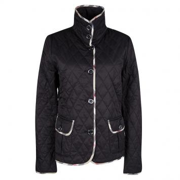Pre Owned Burberry Brit Black Novacheck Trim Detail Diamond Quilted Jacket M