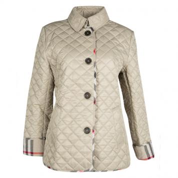 Pre Owned Burberry Brit Beige Novacheck Trim Detail Diamond Quilted Jacket S