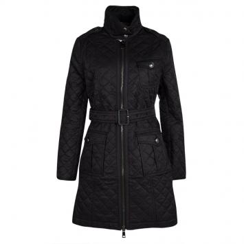 Pre Owned Burberry London Black Diamond Quilted Zip Front Belted Long Jacket M