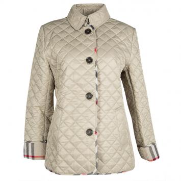 Pre Owned Burberry Brit Beige Novacheck Trim Detail Diamond Quilted Jacket M