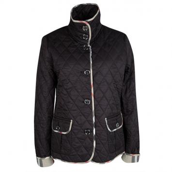 Pre Owned Burberry Brit Black Novacheck Trim Detail Diamond Quilted Jacket M