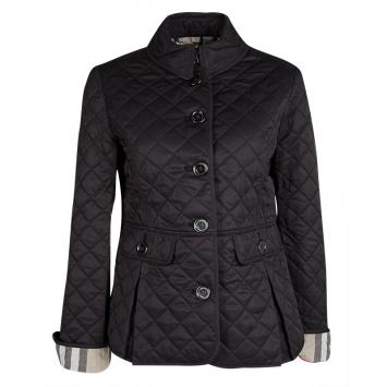Pre Owned Burberry Brit Black Diamond Quilted Button Front Jacket M