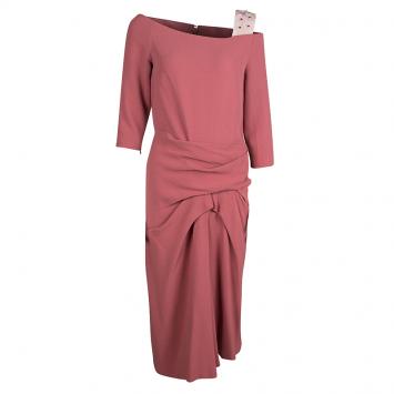 Pre Owned Burberry Prorsum Peony Pink Floral Strap Detail Draped Dress M 