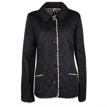 Pre Owned Burberry London Black Novacheck Trim Detail Diamond Quilted Jacket L