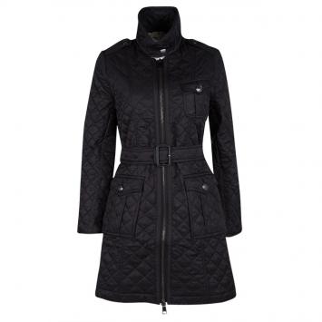 Pre Owned Burberry London Black Diamond Quilted Zip Front Belted Long Jacket XS