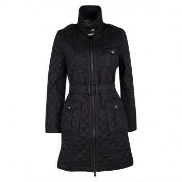 Pre Owned Burberry Black Diamond Quilted Zip Front Belted Long Jacket XL