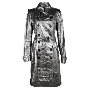 Pre Owned Burberry London Metallic Diamond Patterned Lambskin Belted Trench Coat M