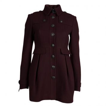 Pre Owned Burberry Brit Burgundy Wool Coat S