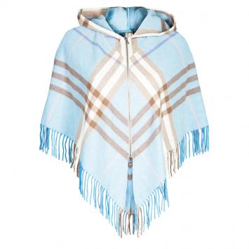 Pre Owned Burberry London Hooded Blue Check Fringed Poncho OS