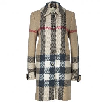 Pre Owned Burberry Beige Wool Nova Check Coat M