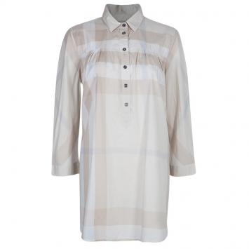 Pre Owned Burberry Beige Gathered Cotton Tunic Top M