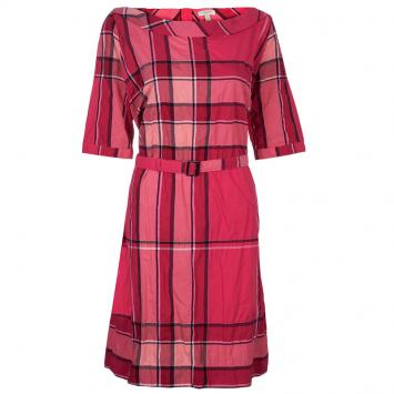 Pre Owned Burberry Brit Pink Check Crinkle Cotton Kristie Dress L