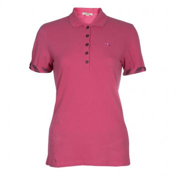 Pre Owned Burberry Pink Contrast Cuff Polo T-shirt S