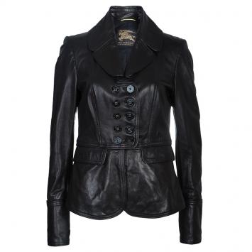 Pre Owned Burberry Prorsum Black Leather Notched Lapel Jacket M