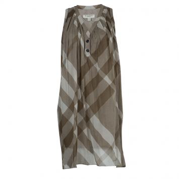 Pre Owned Burberry Brown Check Crinkled Silk Dress S