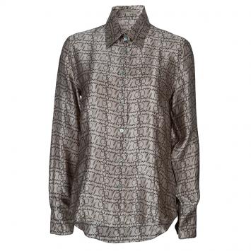 Pre Owned Burberry Grey Silk Button Down Blouse L