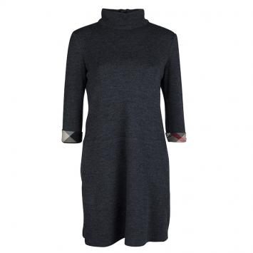 Pre Owned Burberry Grey Wool Drop Waist Zip Front Dress M