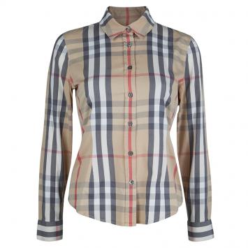 Pre Owned Burberry Beige Novacheck Long Sleeve Buttondown Cotton Shirt S