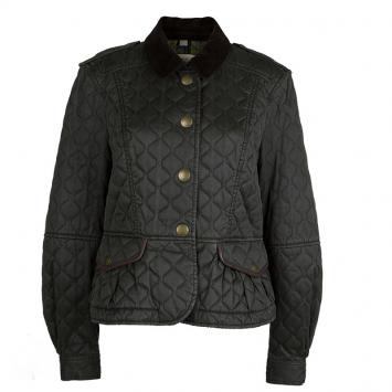 Pre Owned Burberry Brit Olive Green Quilted Geometric Pattern Detail Jacket L