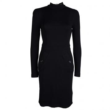 Pre Owned Burberry Black Wool Mandarin Collar Long Sleeve Dress M