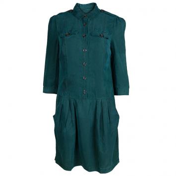 Pre Owned Burberry Brit Green Overdyed Mulberry Silk Shirt Dress S