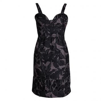 Pre Owned Burberry Grey Floral Jacquard Bustier Dress S