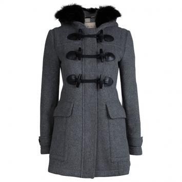 Pre Owned Burberry Brit Grey Wool Fur Trim Coat S
