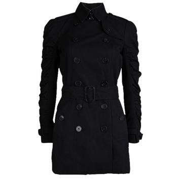 Pre Owned Burberry London Black Cotton Ruched Sleeve Detail Trench Coat S 