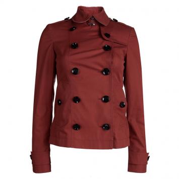 Pre Owned Burberry Brit Red Cotton Double Breasted Jacket XS  