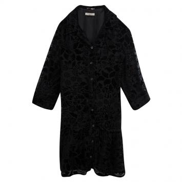 Pre Owned Burberry Black Burnout Belted Shirt Dress M